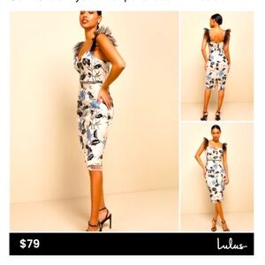 Lulu’s Dress Embroidered Sequin Midi Cream Sz S